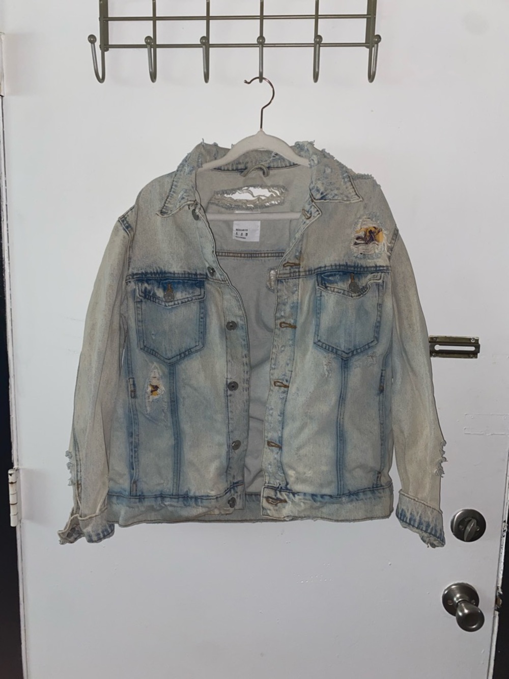 Bershka Light Wash Blue Denim Jacket with Frayed Hem